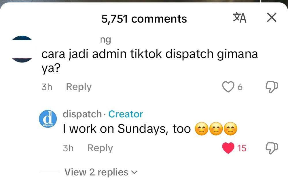 momen lucu Dispatch balasin komentar netizen Indonesia (tiktok.com/@dispatch_tiktok)