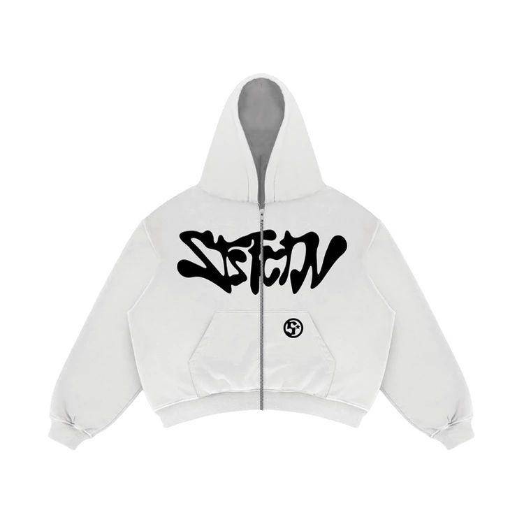 hoodie putih Satisfaction (shopee.co.id/Satisfaction_Official Shop