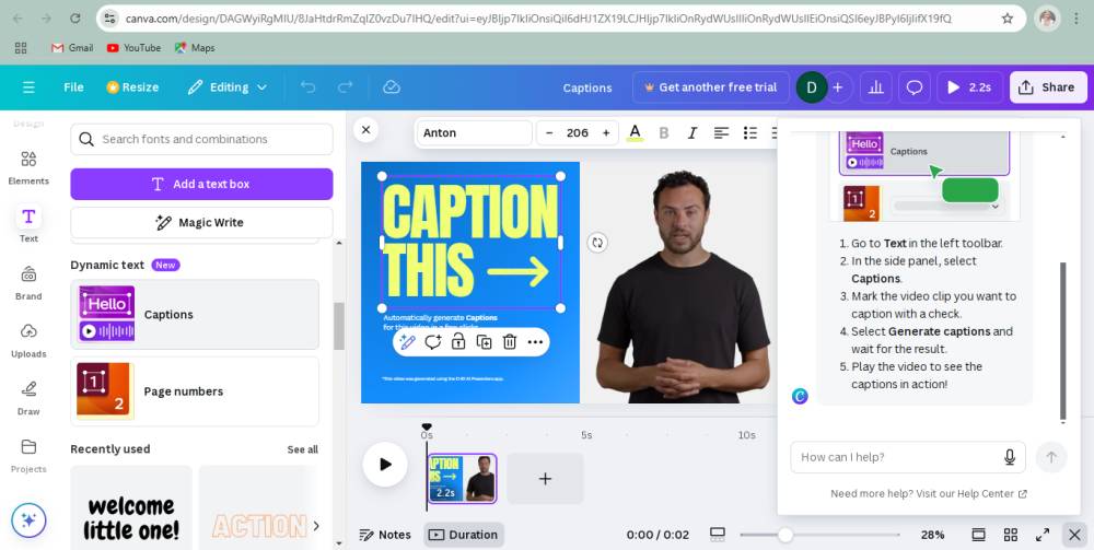 tampilan fitur untuk menambahkan caption (dok. Canva)