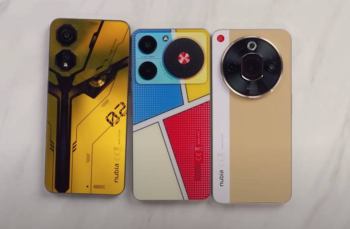 HP nubia Neo 2 5G (kiri), nubia Music (tengah), nubia Focus Pro 5G (kanan) (youtube.com/GadgetIn)