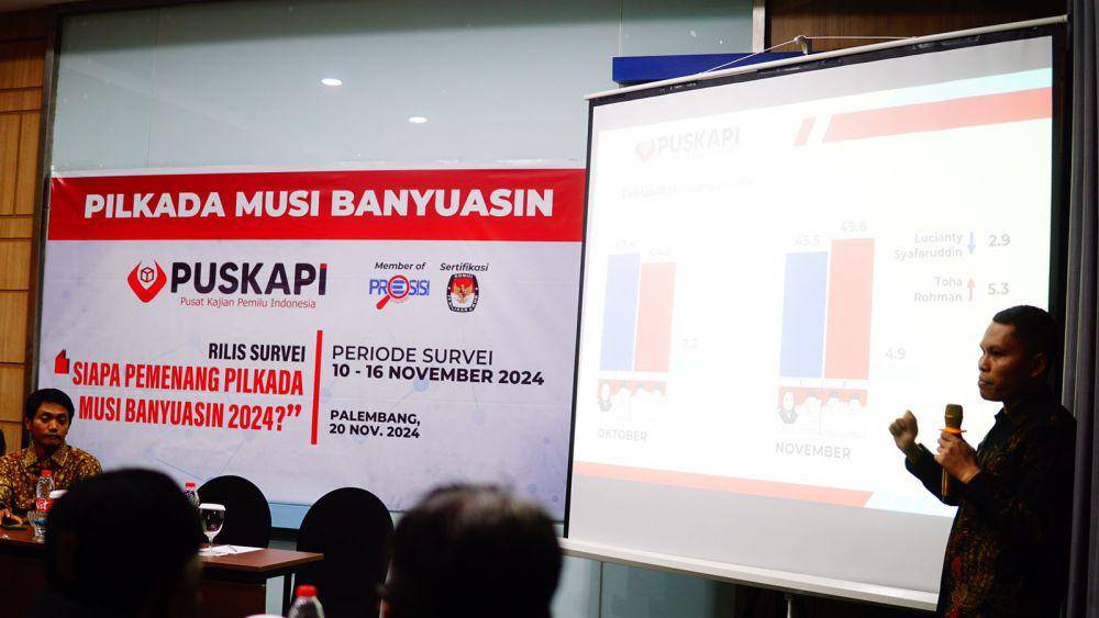 PUSKAPI saat merilis hasil elektabilitas Pilkada Muba. (Dok. PUSKAPI)