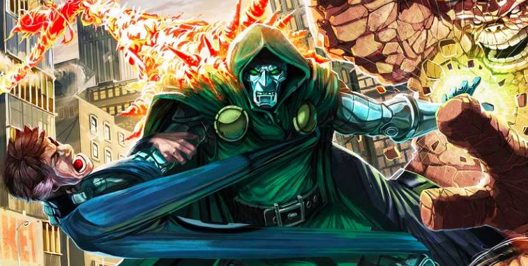 fight scene Doctor Doom dan Fantastic Four versi komik