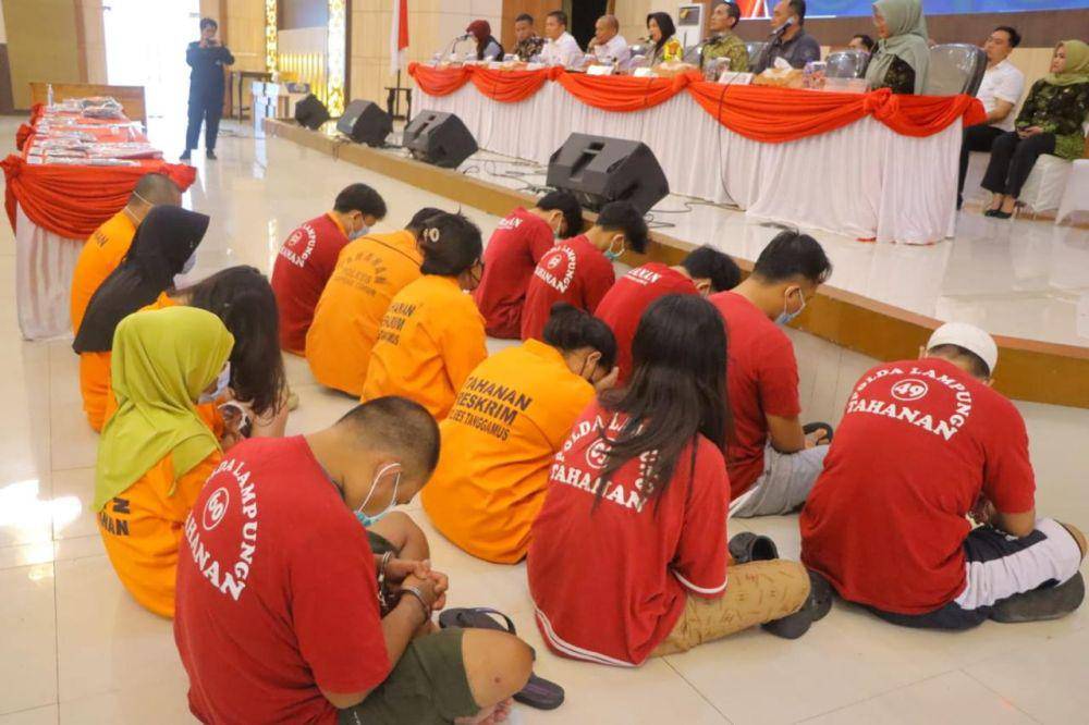 Konferensi pers ungkap kasus tindak pidana perdagangan orang di Polda Lampung. (Dok. Polda Lampung).