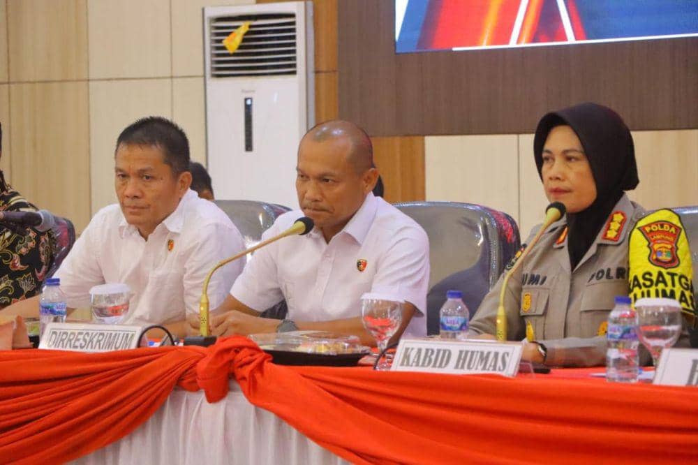 Konferensi pers ungkap kasus tindak pidana perdagangan orang di Polda Lampung. (Dok. Polda Lampung).