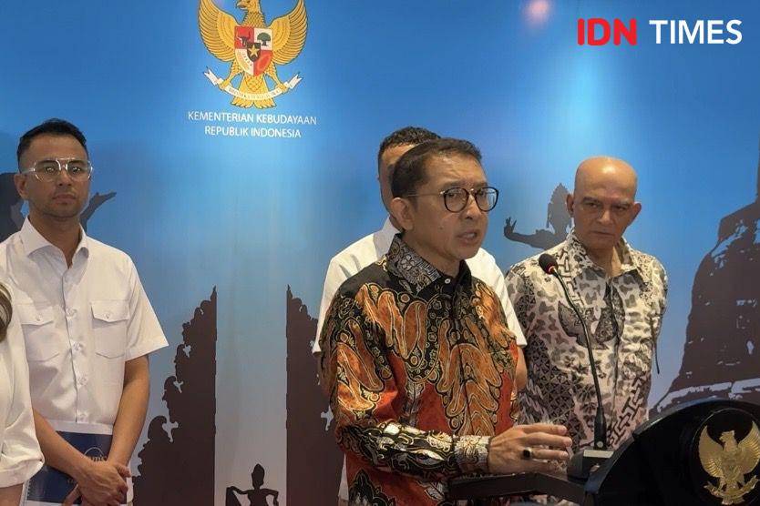 Menteri Kebudayaan Fadli Zon, Wamen Kebudayaan Giring, dan Raffi Ahmad (IDN Times/Elizabeth Chiquita)