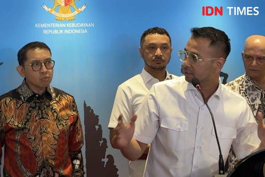 Menteri Kebudayaan Fadli Zon, Wamen Kebudayaan Giring, dan Raffi Ahmad (IDN Times/Elizabeth Chiquita)