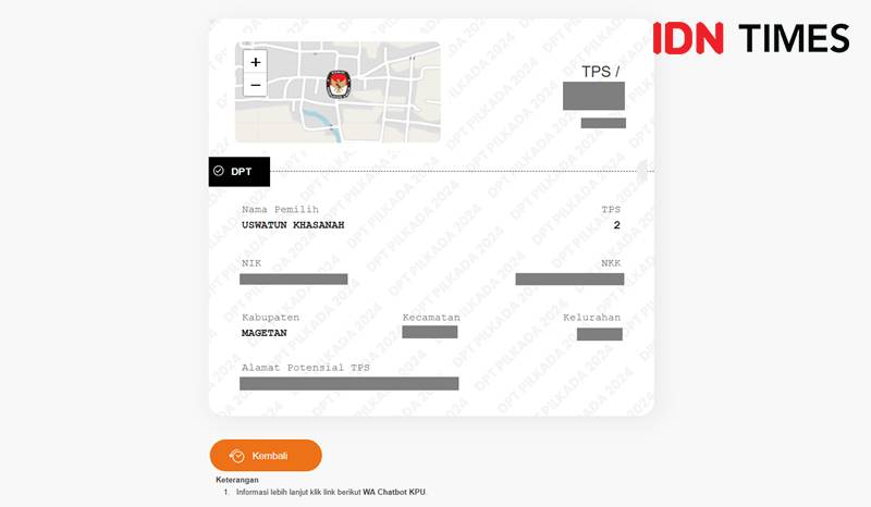 tangkapan layar cara cek daftar pemilih tetap di laman KPU (dok.  KPU)