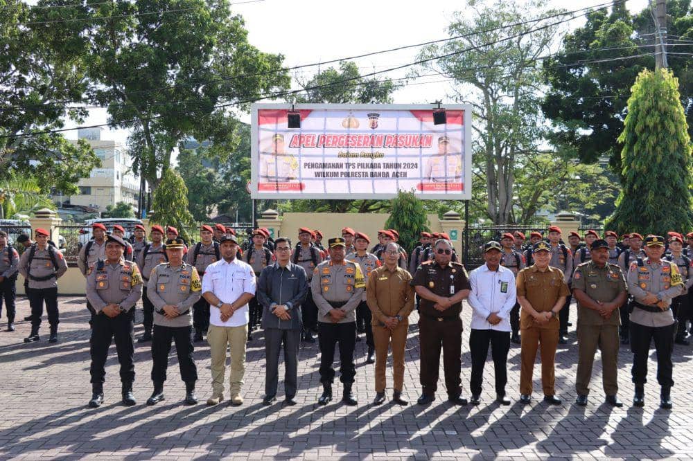 Apel pelepasan pasukan pergeseran untuk pengamanan Pilkada di Banda Aceh. (Dokumentasi Humas Polresta Banda Aceh untuk IDN Times)