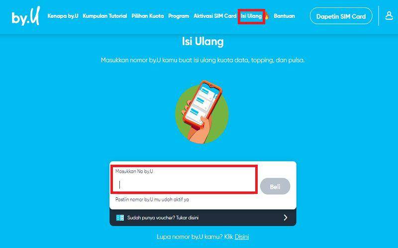 cara isi kuota internet by.U tanpa aplikasi (byu.id)