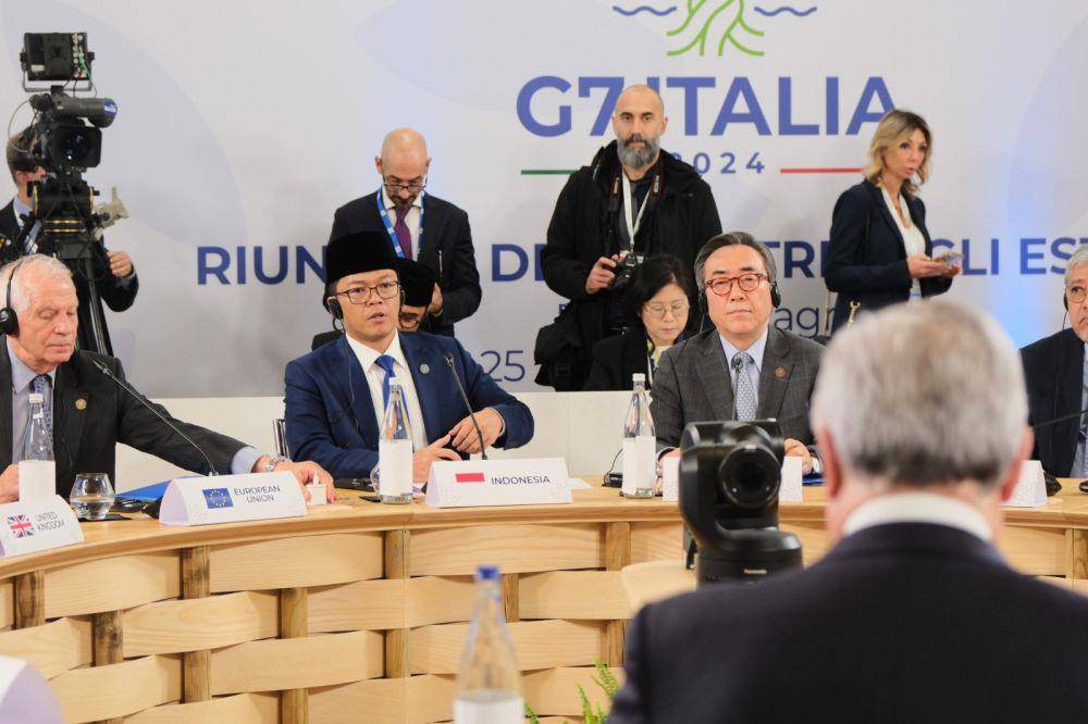 Menteri Luar Negeri RI Sugiono di pertemuan Menlu G7 Italia. (dok. Kemlu RI)