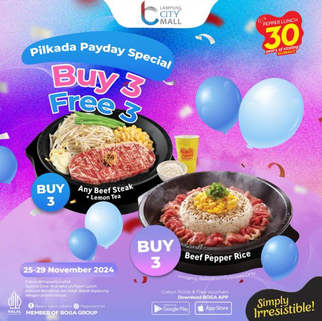 Promo Pilkada&Payday Pepper Lunch Lampung City Mall (Instagram/lampungcitymall)