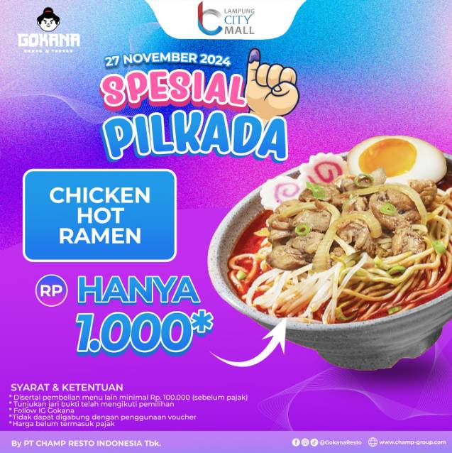Promo Spesial Pilkada Gokana Lampung City Mall (Instagram/lampungcitymall)