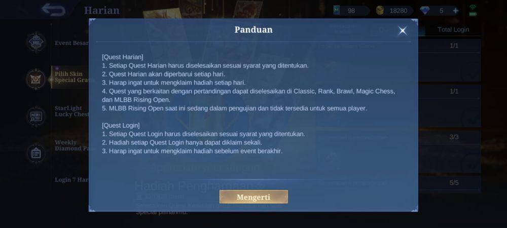 quest keaktifan di event skin special gratis (dok. Moonton/Mobile Legends: Bang Bang)