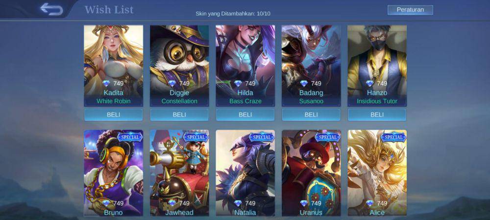daftar 10 skin special gratis di Mobile Legends (dok. Moonton/Mobile Legends: Bang Bang)