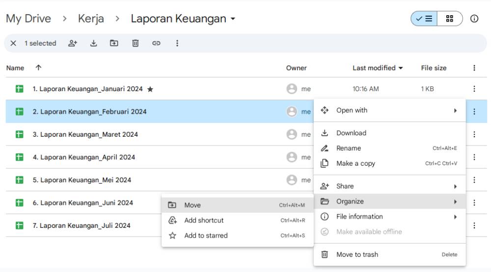 tampilan menandai file penting dengan bintang (dok. pribadi/Diyah Esti Cahyo Pertiwi)