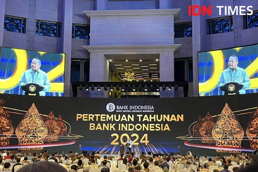 Gubernur Bank Indonesia Perry Warjiyo dalam Pertemuan Tahunan BI 2024 . (IDN Times/Triyan)
