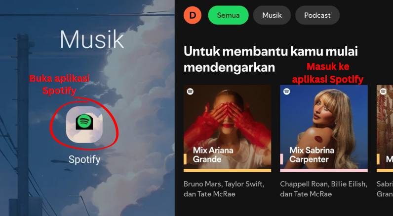cara membuka aplikasi Spotify (dok. pribadi/Diyah Esti Cahyo Pertiwi)