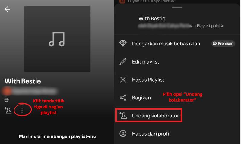 cara mengaktifkan fitur kolaboratif di Spotify (dok. pribadi/Diyah Esti Cahyo Pertiwi)