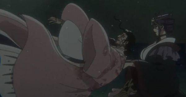 Kyoraku jatuh ke pangkuan Katen ( Dok. Pierrot / Bleach )