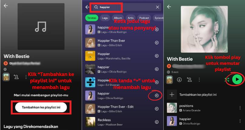 cara menambahkan dan memutar lagu di Spotify (dok. pribadi/Diyah Esti Cahyo Pertiwi)