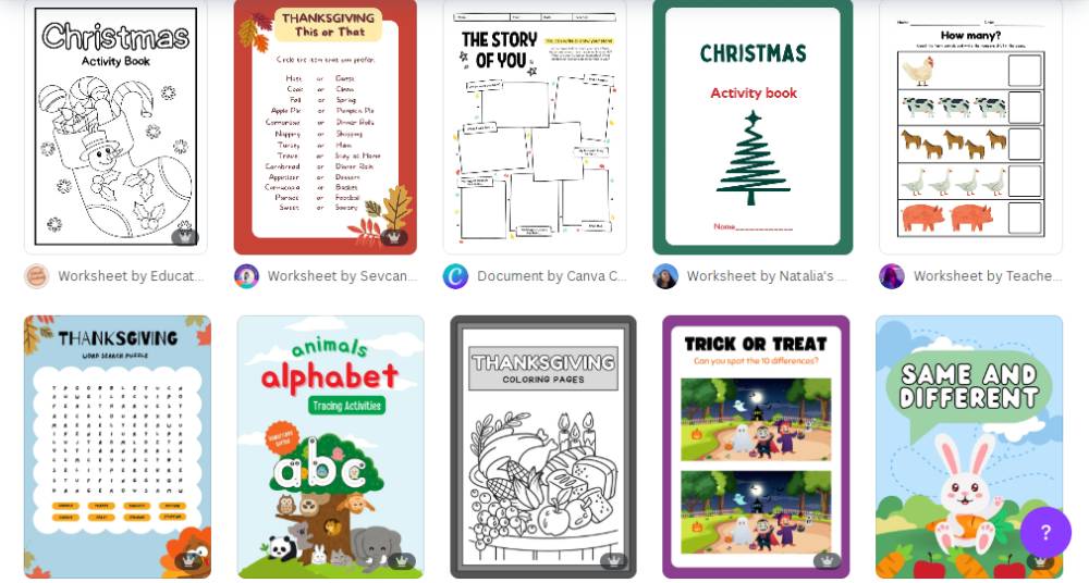 koleksi template activities worksheet di Canva (canva.com)