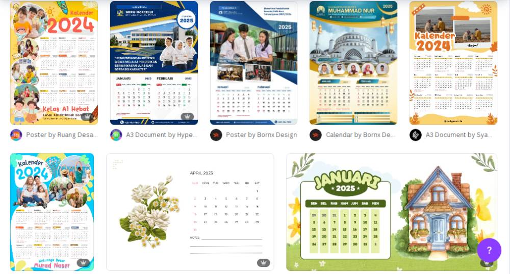 koleksi template kalender di Canva (canva.com)