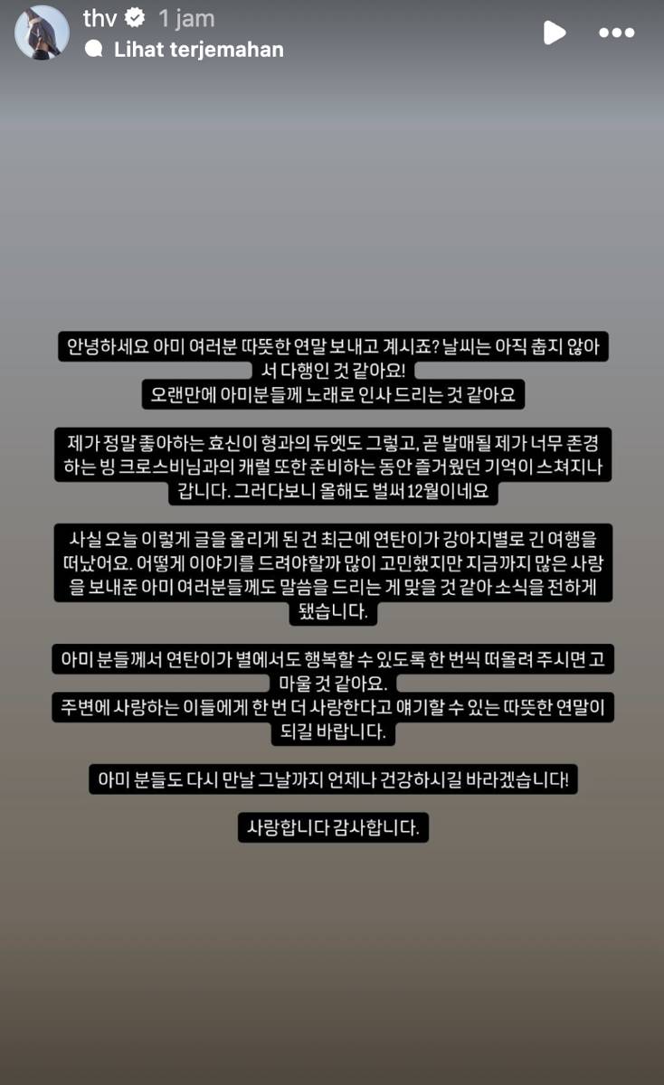V BTS umumkan kematian Yeontan (instagram.com/thv)