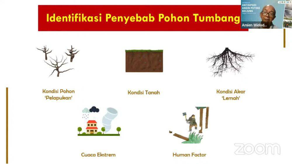 Peneliti senior dari Pusat Penelitian Mitigasi Kebencanaan dan Perubahan Iklim (MKPI), Amien Widodo dalam webinar. Dok. ITS.