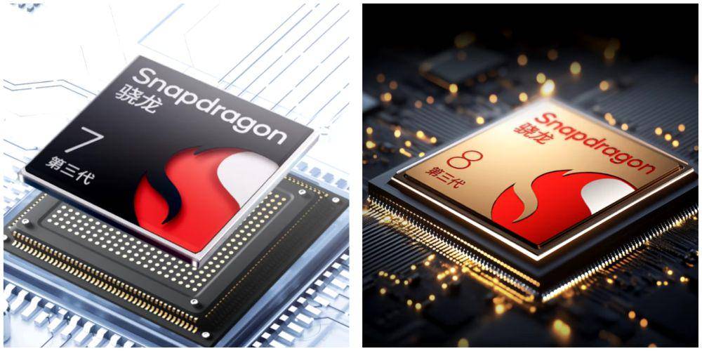 ilustrasi prosesor Qualcomm Snapdragon 7 Gen 3 (kiri) dan Qualcomm Snapdragon 8 Gen 3 (kanan) (honor.com)