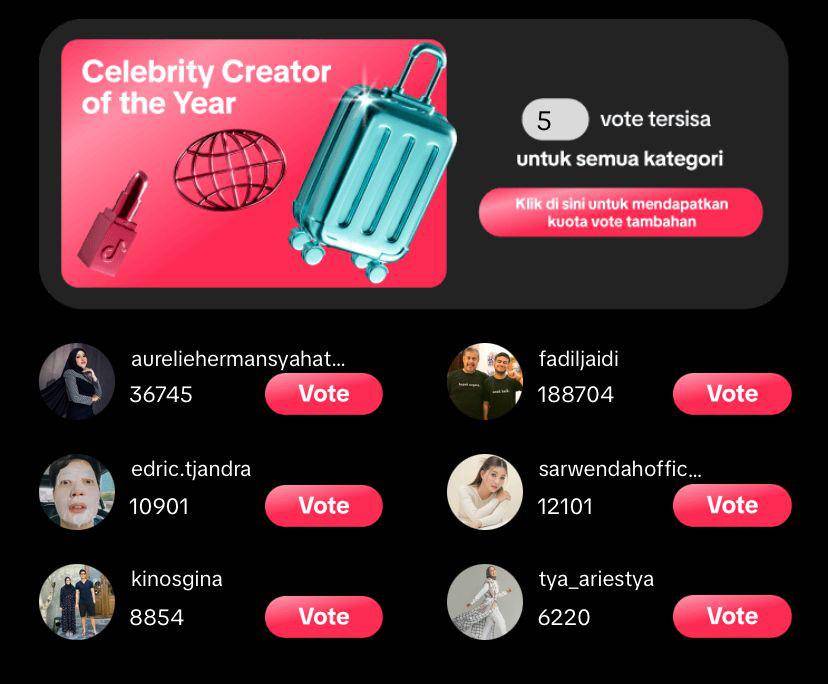 daftar lengkap nominasi TikTok Awards Indonesia 2024 (TikTok.com/tiktokofficialindonesia)