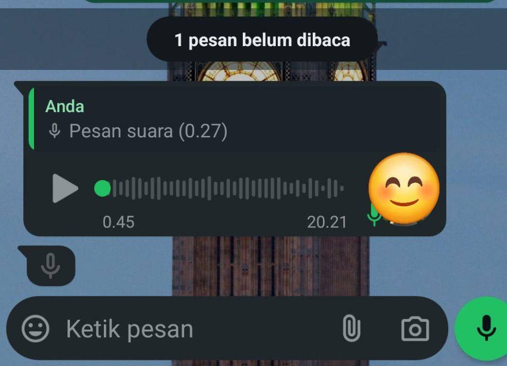 Indikator lawan bicara pada obrolan WhatsApp sedang merekam audio dengan ikon tanda mikrofon (dok.pribadi/Reyvan Maulid)