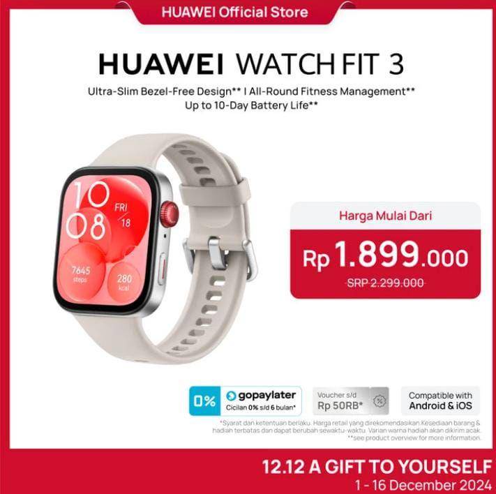 Huawei Watch Fit 3 (tokopedia.com/HUAWEI Official Store)