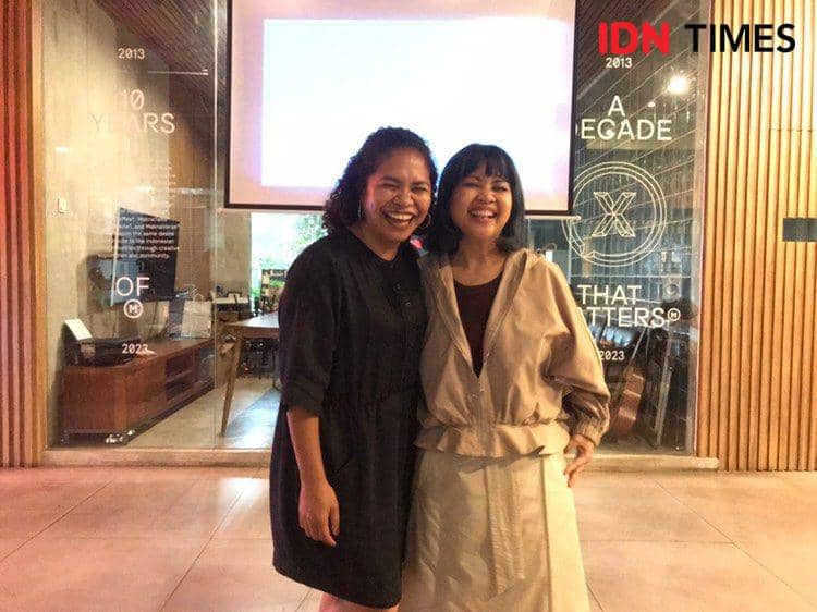 Hanna Keraf, Co-Founder Krealogi dan Desy Bachir, Co-Chairperson Ideafest saat sharing session kepulangan pasca Eisenhower Fellowship. 4 Desember 2024. (IDN Times/Hani Safanja)
