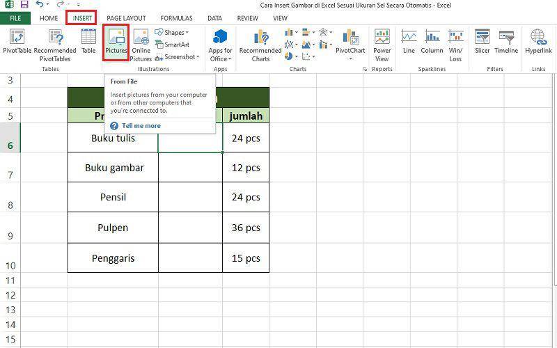 cara insert gambar di Excel sesuai ukuran sel (dok. pribadi/Jubaedah Haryani)