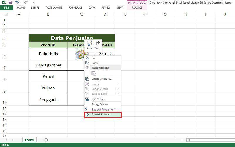 cara insert gambar di Excel sesuai ukuran sel (dok. pribadi/Jubaedah Haryani)