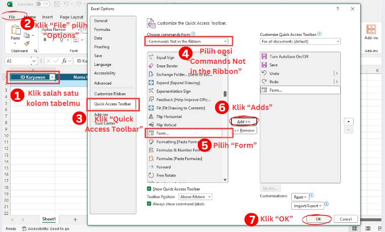 cara menambah akses Form di Toolbar (dok. pribadi/Diyah Esti Cahyo Pertiwi)