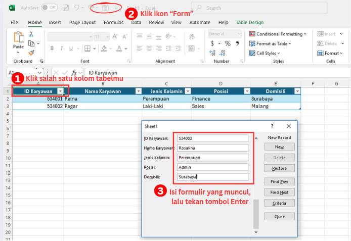 cara uji coba input data di Excel (dok. pribadi/Diyah Esti Cahyo Pertiwi)