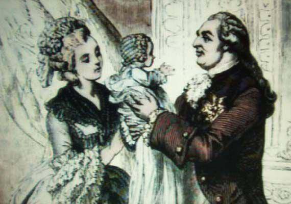 Louis XVI dan Marie Antoinette sedang menggendong anak pertama mereka, Marie Therese Charlotte of France. (commons.wikimedia.org/Caro1409~commonswiki)