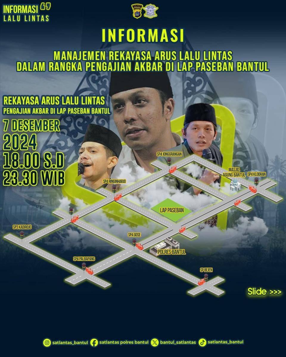 Pengalihan arus lalu lintas saat pengajian Akbar Gus Idham di Bantul.(Dok.Polres Bantul)