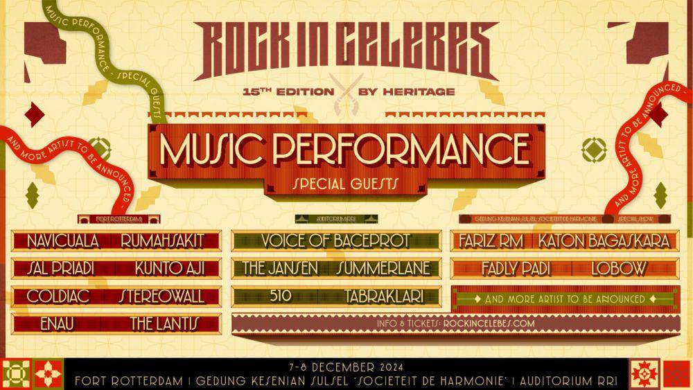 Poster resmi festival musik Rock In Celebes 2024 yang berlangsung di Makassar pada 7-8 Desember 2024. (Dok. Rock In Celebes)