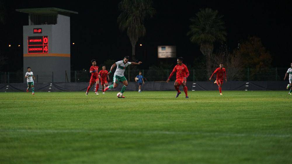 Potret duel Timnas Indonesia vs Myanmar. (pssi.org).