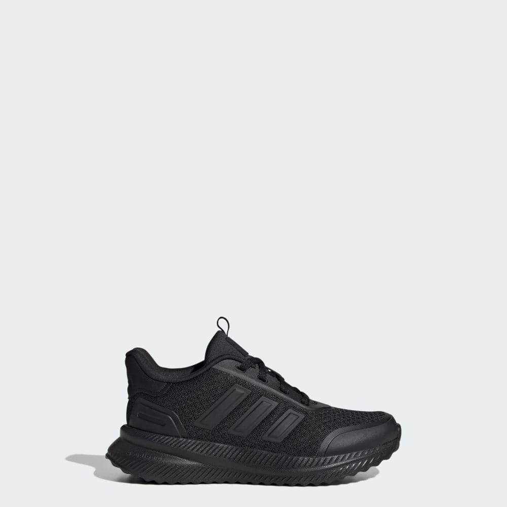 Sepatu Adidas X-PLR Boost warna abu-abu tampak dari sisi lateral dengan sol tebal dan detail garis khas Adidas.