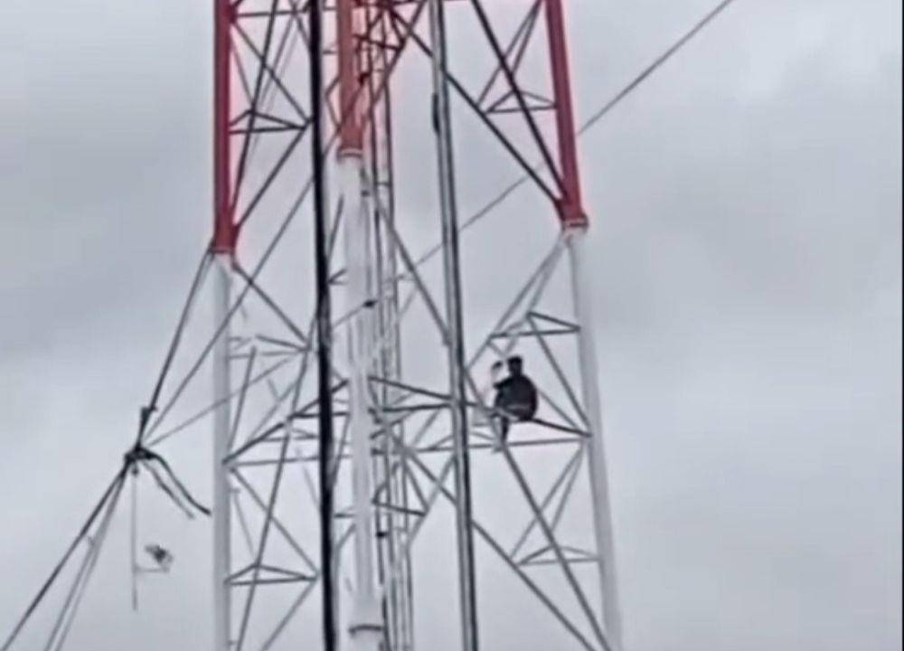 Pria diduga ODGJ panjat tower pemancar di kawasan Sukarami (Dok: tangkapan layar)
