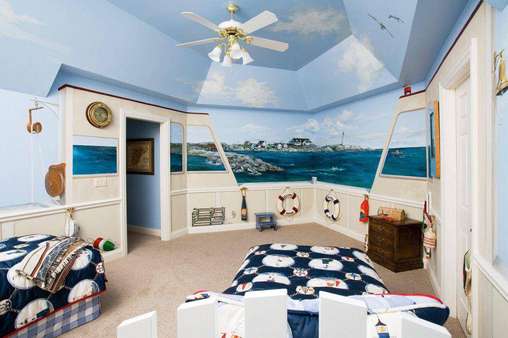 ilustrasi kamar tidur bertema laut (houzz.com)