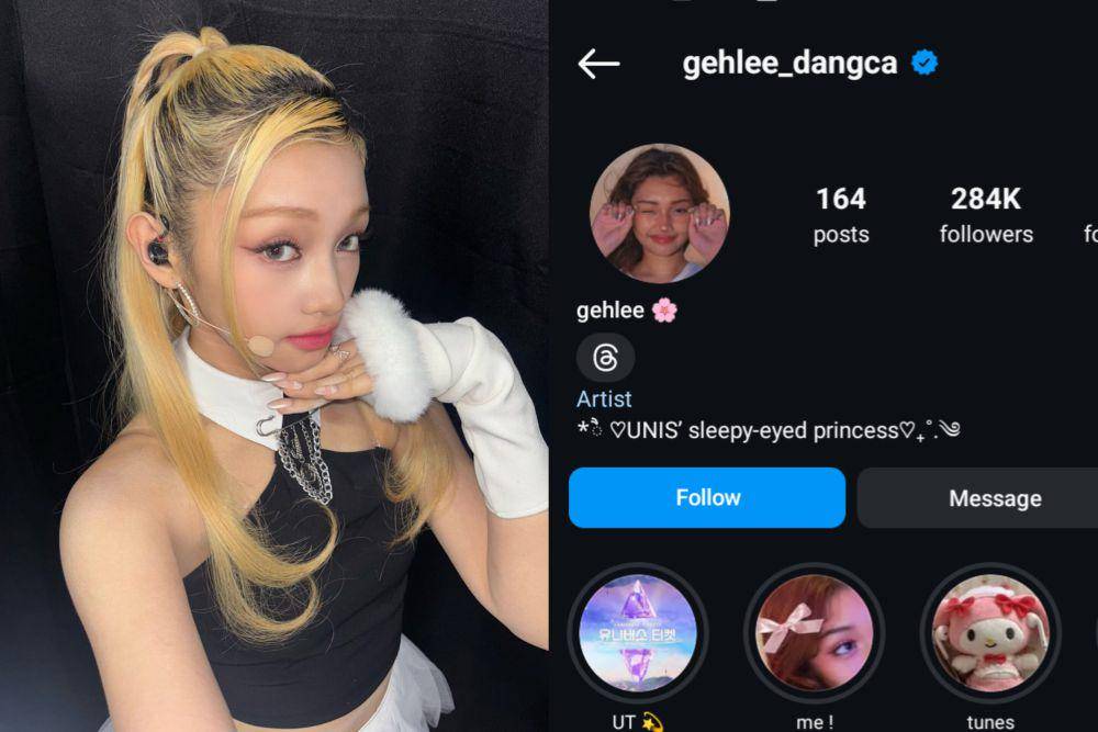 Gehlee UNIS dan akun Instagram pribadinya (instagram.com/unis_offcl | instagram.com/gehlee_dangca)