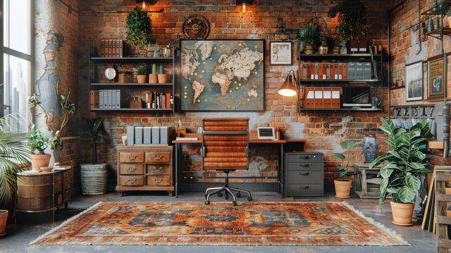 ilustrasi ruang kerja gaya industrial rustic (vecteezy.com/yganko)