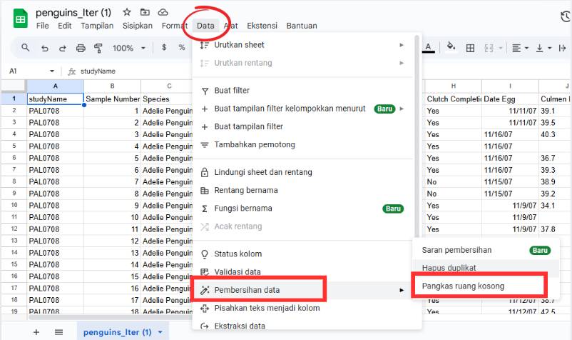 cara membersihkan data kosong di Google Spreadsheet (dok. pribadi/Diyah Esti Cahyo Pertiwi)