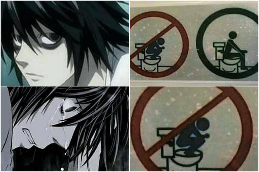 7 Meme Lucu L Death Note, Gak Bisa Jongkok di WC Duduk