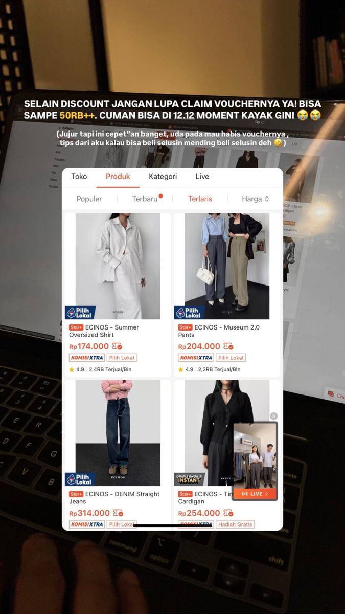 Promo fashion 12.12 (instagram.com/stories/ecinos.id)