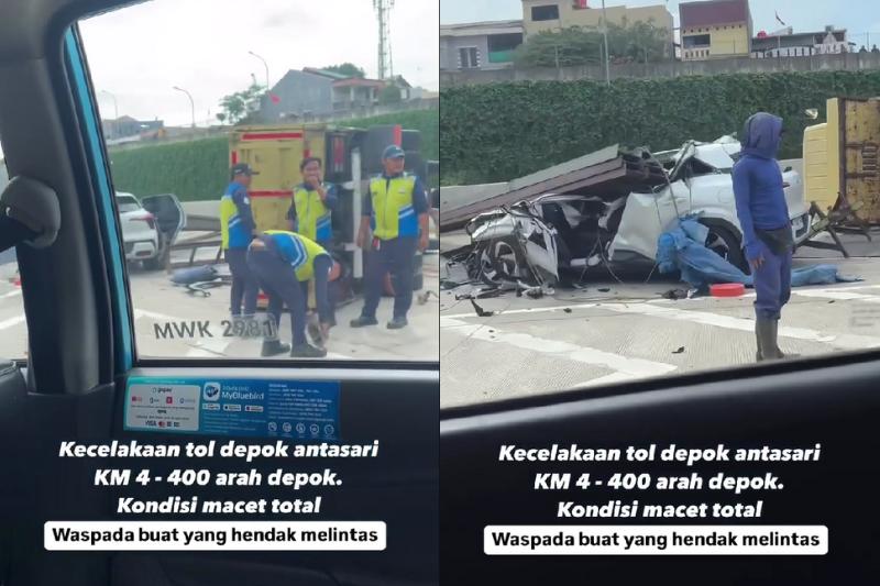 Ringsek! Mitsubishi XForce Tertimpa Baja di Tol Depok-Antasari